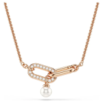 Constella pendant Crystal pearl, Round cut, White, Rose gold-tone plated