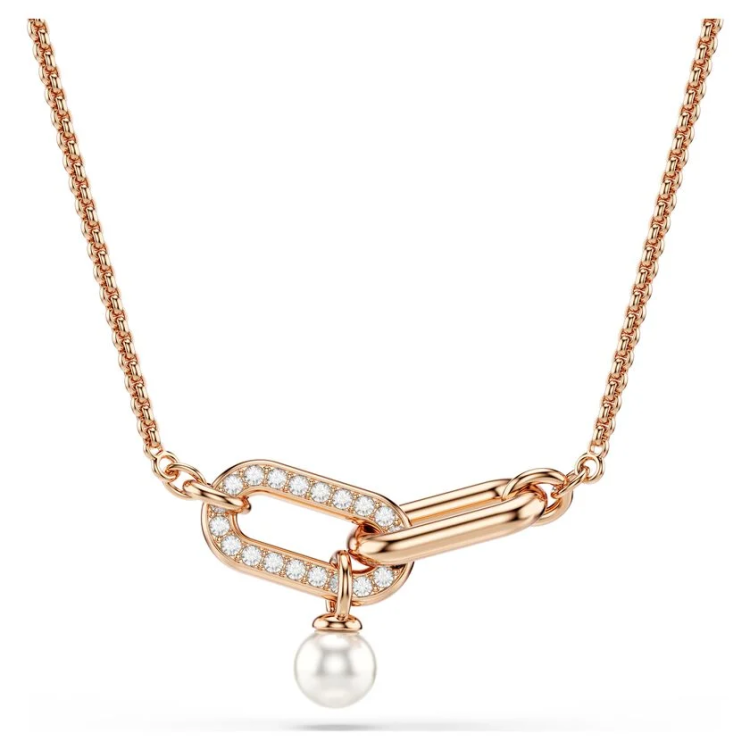 Constella pendant Crystal pearl, Round cut, White, Rose gold-tone plated