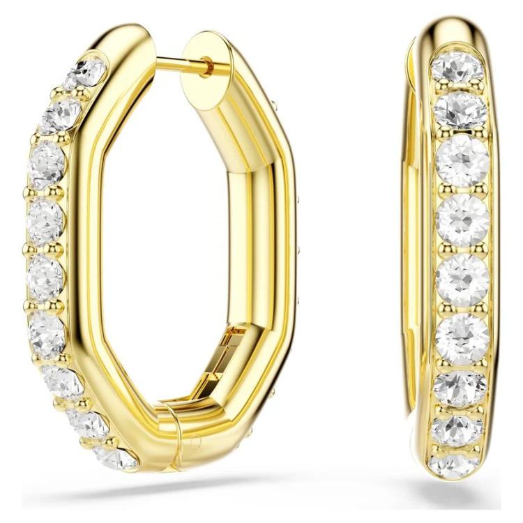 Dextera hoop earrings Octagon shape, Round cut, White, Gold-tone plated