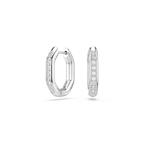 Dextera hoop earrings, Octagon shape, Round cut, White, Rhodium plated