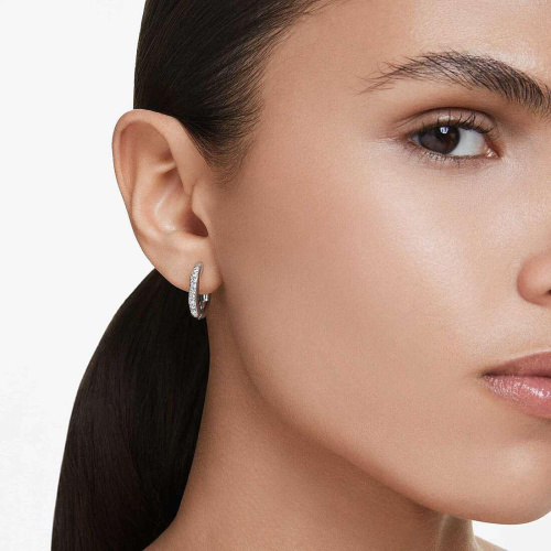 Dextera hoop earrings, Octagon shape, Round cut, White, Rhodium plated