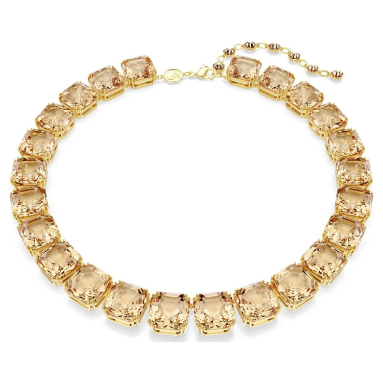 Millenia Tennis necklace Octagon cut, Caramel, Gold-tone plated