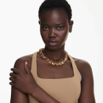 Millenia Tennis necklace Octagon cut, Caramel, Gold-tone plated