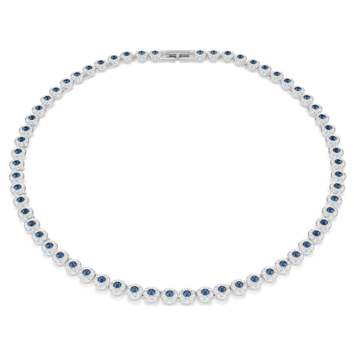 Una Angelic Tennis necklace Round cut, Blue, Rhodium plated
