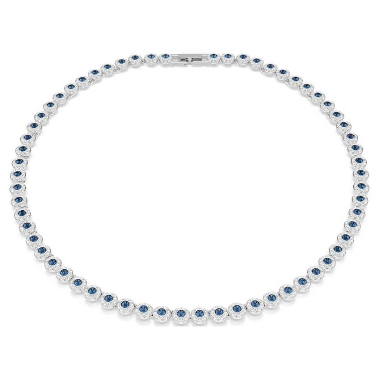Una Angelic Tennis necklace Round cut, Blue, Rhodium plated