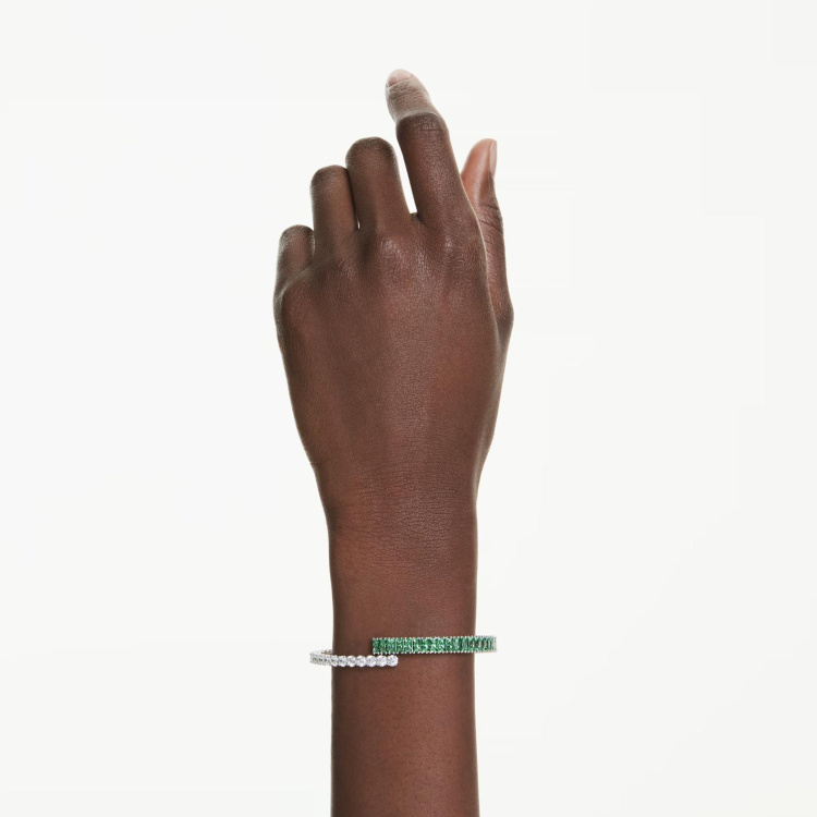 Matrix bangle Mixed cuts, Green, Rhodium plated