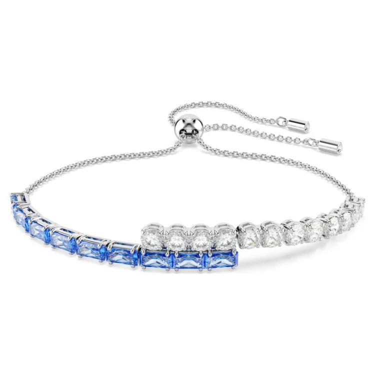 Matrix bracelet Mixed cuts, Blue, Rhodium plated