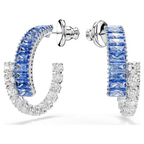 Matrix hoop earrings Mixed cuts, Blue, Rhodium plated