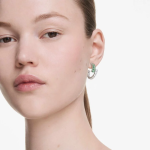 Matrix hoop earrings Mixed cuts, Green, Rhodium plated