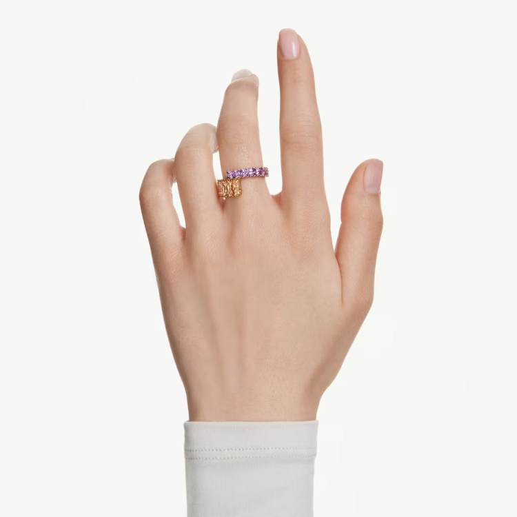 Matrix ring Mixed cuts, Multicolored, Gold-tone plated