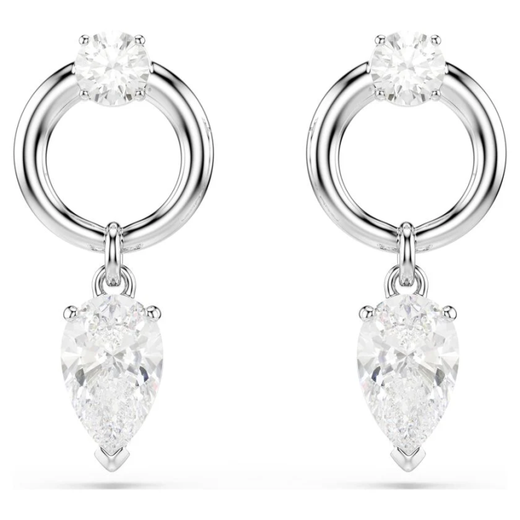 Mesmera drop earrings Mixed cuts, White, Rhodium plated