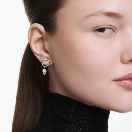 Mesmera drop earrings Mixed cuts, White, Rhodium plated