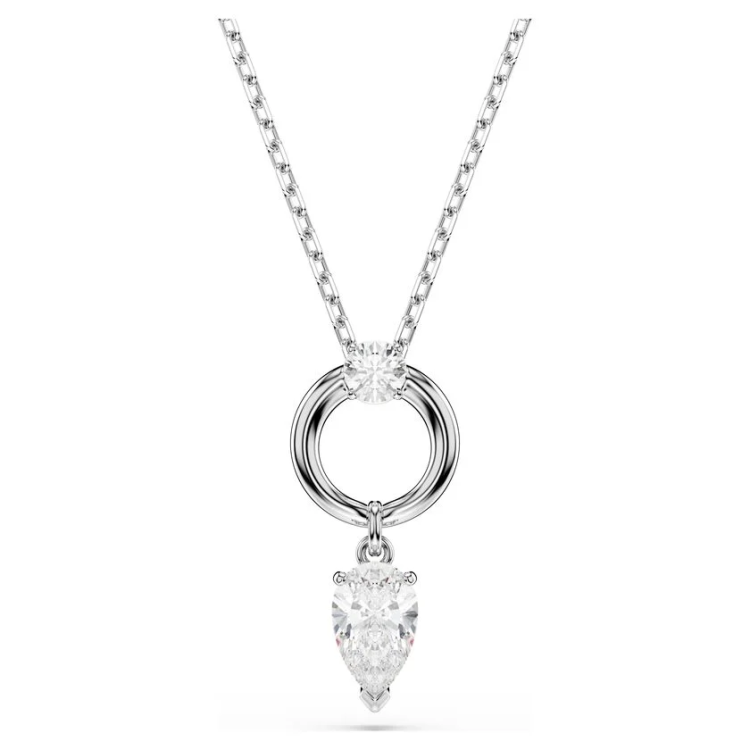 Mesmera pendant Pear cut, White, Rhodium plated