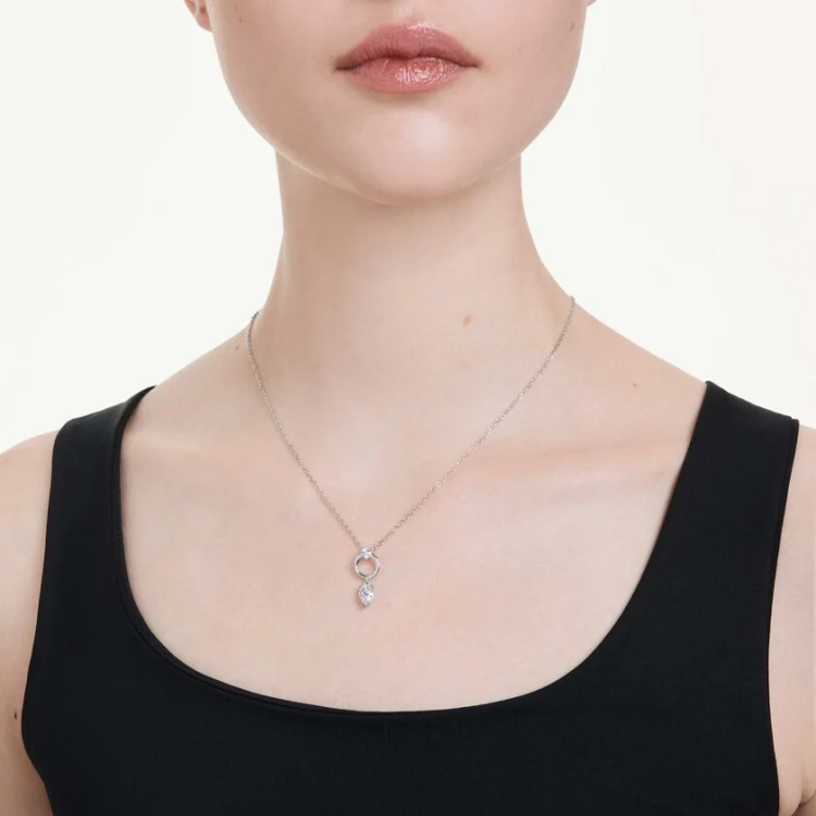 Mesmera pendant Pear cut, White, Rhodium plated