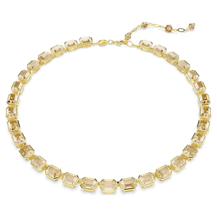 Millenia Tennis necklace Octagon cut, Yellow, Gold-tone plated