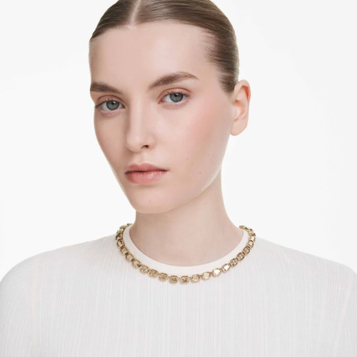 Millenia Tennis necklace Octagon cut, Yellow, Gold-tone plated