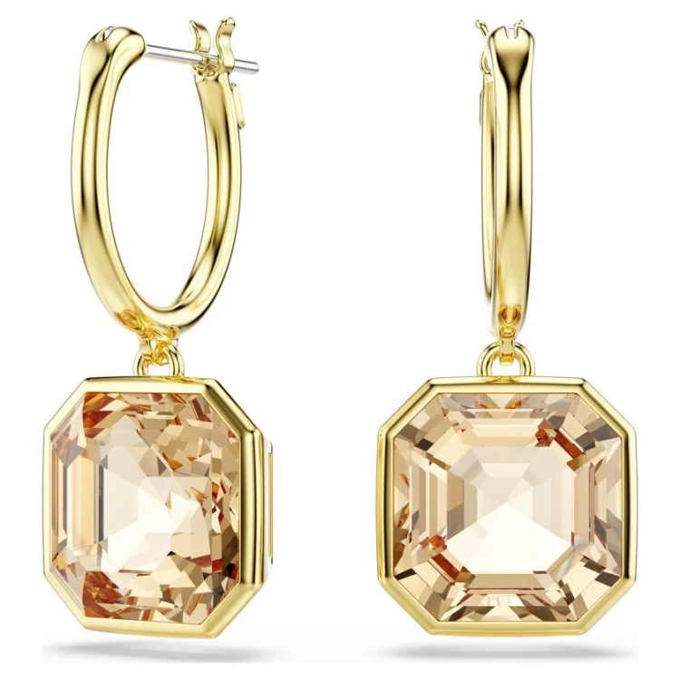 Millenia drop earrings Square cut, Caramel, Gold-tone plated