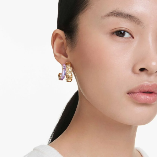 Millenia hoop earrings Mixed cuts, Multicolored, Gold-tone plated