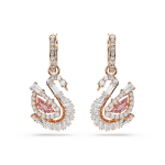 Swan drop earrings, Pavé, Swan, Pink