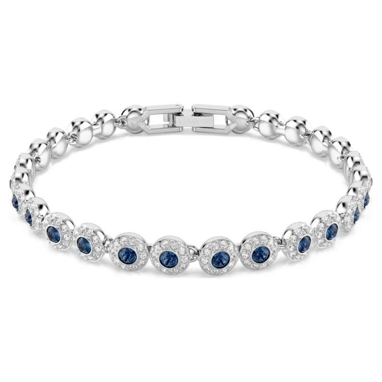 Una Angelic Tennis bracelet Round cut, Blue, Rhodium plated