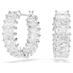 Matrix hoop earrings Baguette cut, White, Rhodium plated