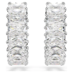 Matrix hoop earrings Baguette cut, White, Rhodium plated