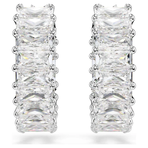 Matrix hoop earrings Baguette cut, White, Rhodium plated