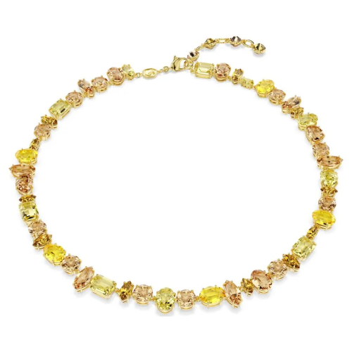 Gema Tennis necklace Mixed cuts, Yellow, Gold-tone plated