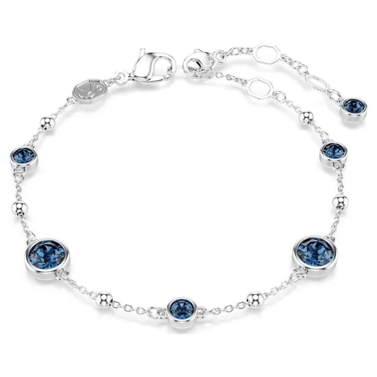 Imber bracelet Round cut, Blue, Rhodium plated