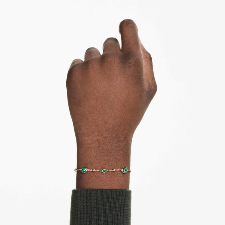 Imber bracelet Round cut, Green, Gold-tone plated