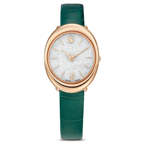 Imber watch Swiss Made, Leather strap, Green, Rose gold-tone finish