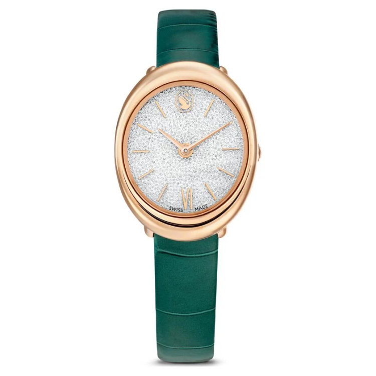 Imber watch Swiss Made, Leather strap, Green, Rose gold-tone finish