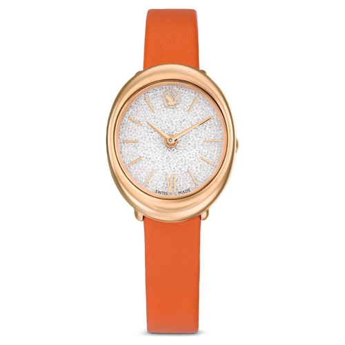 Imber watch Swiss Made, Leather strap, Orange, Rose gold-tone finish