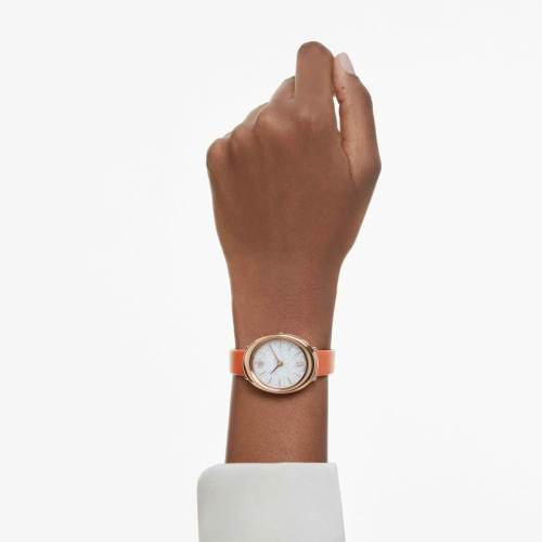 Imber watch Swiss Made, Leather strap, Orange, Rose gold-tone finish