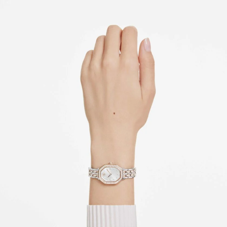 Dextera Octagon watch Swiss Made, Metal bracelet, Silver tone, Rose gold-tone finish