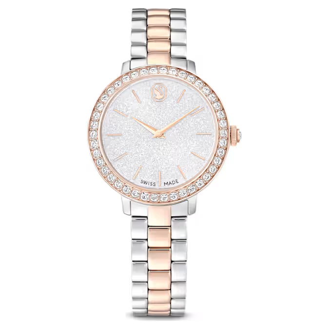 Watch Swiss Made, Metal bracelet, Silver tone, Rose gold-tone finish