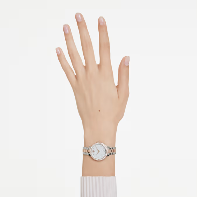 Watch Swiss Made, Metal bracelet, Silver tone, Rose gold-tone finish