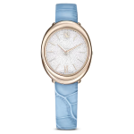 Imber watch Swiss Made, Leather strap, Blue, Champagne gold-tone finish