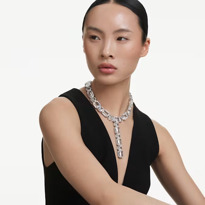 Millenia necklace Mixed cuts, White, Rhodium plated