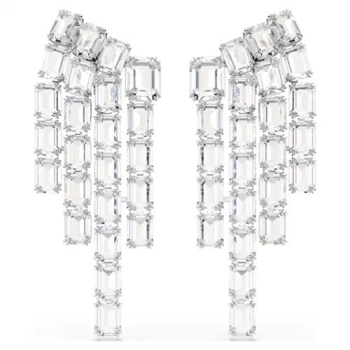 Millenia clip earrings Octagon cut, Chandelier, White, Rhodium plated