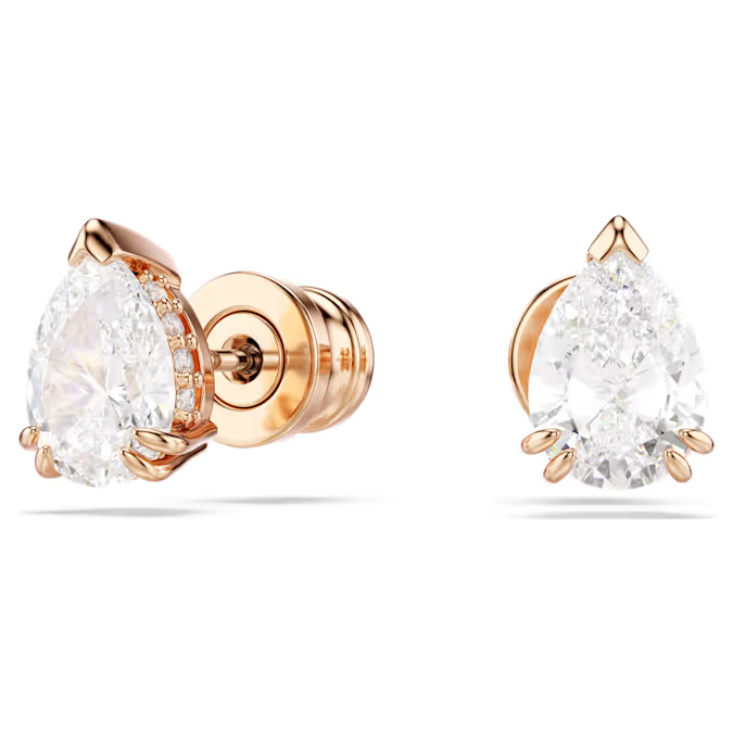 Stilla stud earrings Pear cut, White, Rose gold-tone plated