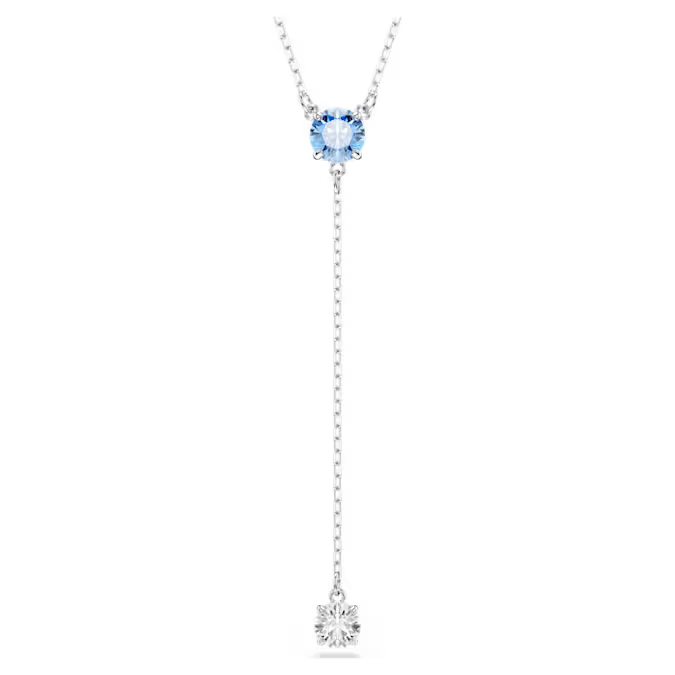 Stilla Attract Y necklace Round cut, Blue, Rhodium plated