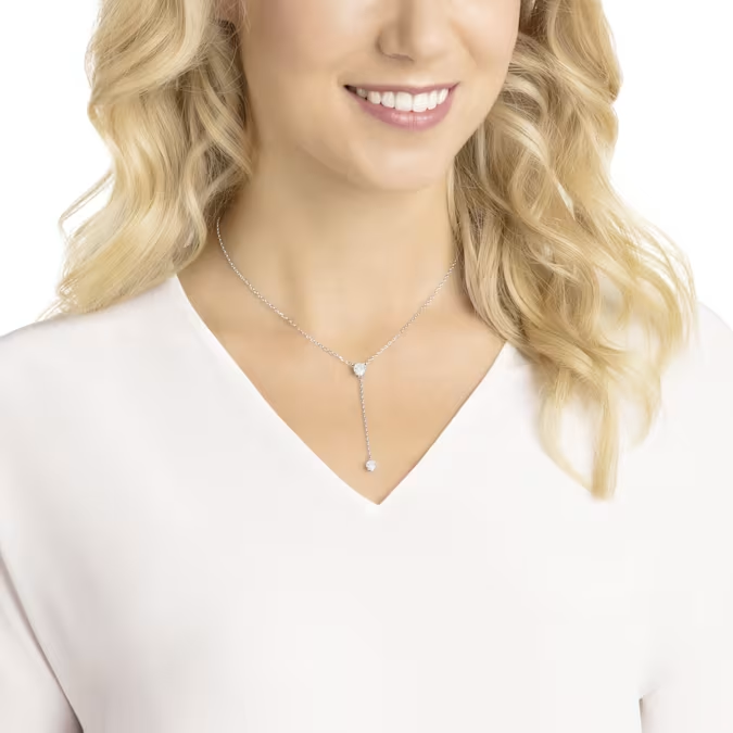 Stilla Attract Y necklace Round cut, Blue, Rhodium plated