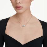 Matrix pendant Baguette cut, Knot, White, Rhodium plated