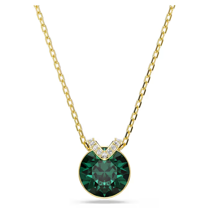Bella V pendant Round cut, Green, Gold-tone plated