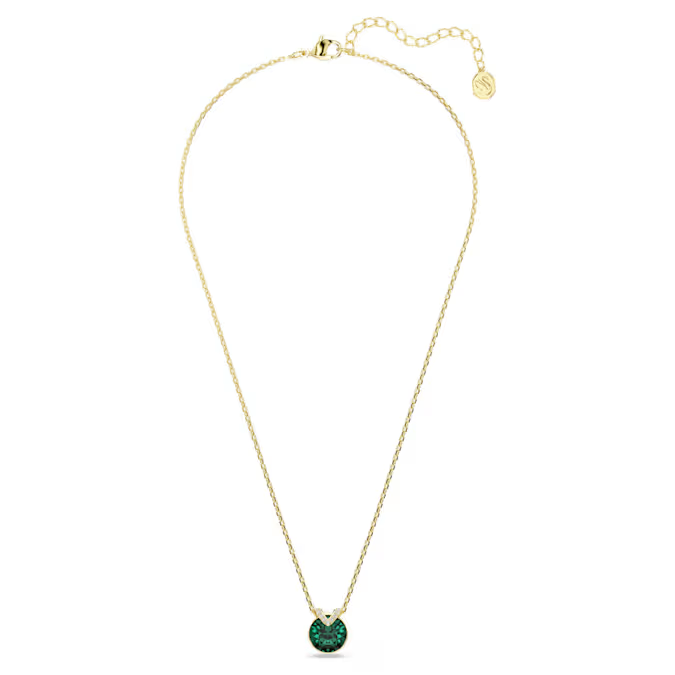 Bella V pendant Round cut, Green, Gold-tone plated