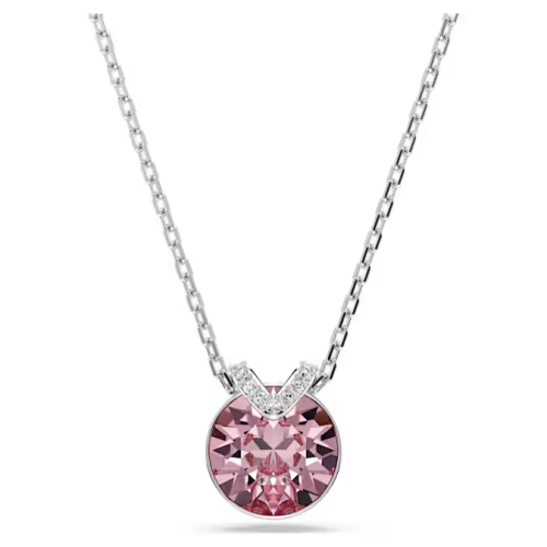 Bella V pendant Round cut, Pink, Rhodium plated