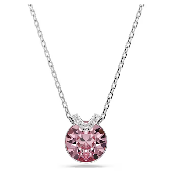 Bella V pendant Round cut, Pink, Rhodium plated