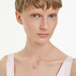 Bella V pendant Round cut, Pink, Rhodium plated