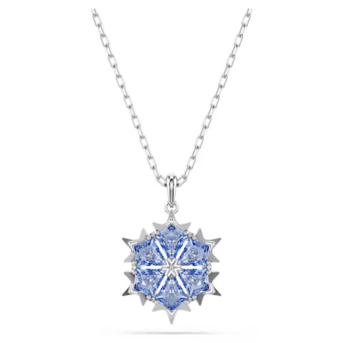 Magic pendant Snowflake, Blue, Rhodium plated